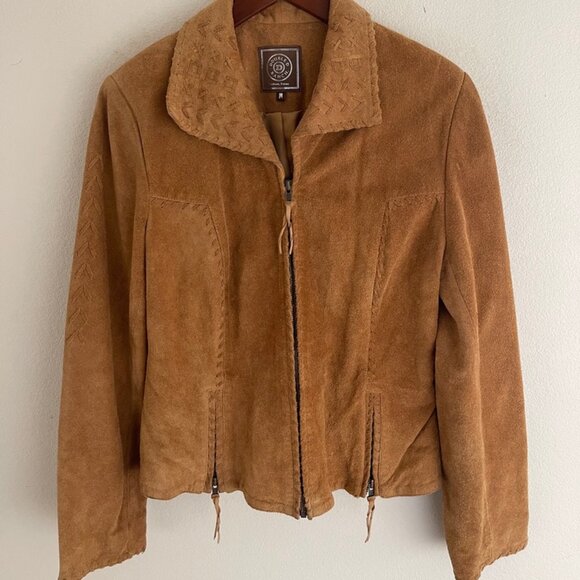 DOUBLE D RANCH Brown Suede Leather Zip Front Jacket/Zip Pockets: Medium; NWOT!! - Picture 1 of 9